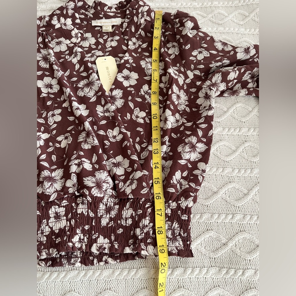 New! Monteau Floral Wrap Blouse Elastic Waist Women’s Size Medium - Picture 14 of 16